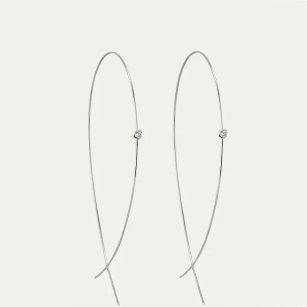 Lana Jewelry 14k White Gold Upside Down Hoops with Diamond